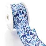 2 1/2" Wired Ribbon Blue Watercolor Foliage