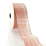 2 1/2" Wired Ribbon Rose Pink Metallic Gold Plaid