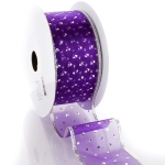 2 1/2" Wired Ribbon Metallic Banded Edge Sheer Glitter Dots Purple/Silver