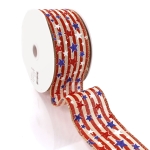 2 1/2" Wired Ribbon Glitter Stars and Stripes Burlap