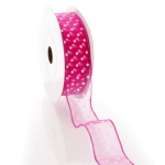 1 1/2" Wired Sheer w/ White Flocked Polka Dots Fuchsia Pink