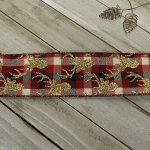 2 1/2" Wired Ribbon Gold Glitter Deer Red/Black Plaid