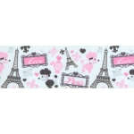 1.5" Pink/Black Paris Grosgrain Ribbon