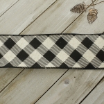2 1/2" Wired Ribbon Off-White/Black Diagonal Buffalo Plaid