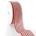 2 1/2" Wired Ribbon Red/Off-White Narrow Farmhouse Stripes Burlap
