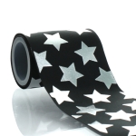 3" Black w/ Silver Foil Stars Cheer Grosgrain Ribbon