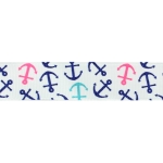 7/8" Pink Blue Nautical Anchors Grosgrain Ribbon