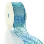 2 1/2" Wired Ribbon Sheer Ombre Glitter Diamond Mesh - Blue