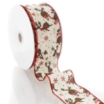 2 1/2" Wired Ribbon Flying Reindeer Cream