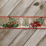 2 1/2" Wired Ribbon Christmas Red/Green Trucks on Burlap