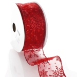 2 1/2" Wired Ribbon Glitter Snowflakes Sheer Red