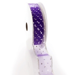 1 1/2" Wired Metallic Banded Edge Sheer Glitter Dots Purple/Silver