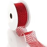 2 1/2" Wired Ribbon Metallic Banded Edge Sheer Diagonal Stripes Red/Silver