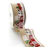 2 1/2" Wired Ribbon Christmas Red Barn Burlap