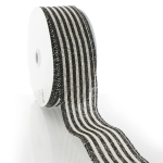 2 1/2" Wired Ribbon Black/Off-White Narrow Farmhouse Stripes Burlap
