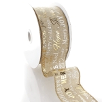 2 1/2" Wired Ribbon Christmas Glimmer Text Natural