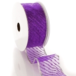 2 1/2" Wired Ribbon Metallic Banded Edge Sheer Diagonal Stripes Purple/Silver
