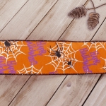 2 1/2" Wired Ribbon Happy Halloween Spider on Orange