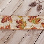 2 1/2" Wired Ribbon Fall Leaves on Natural Burlap