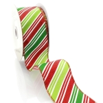 2 1/2" Wired Ribbon Christmas Red/Green/White Diagonal Stripes