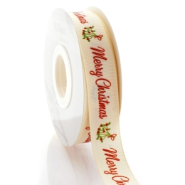 7/8" Merry Christmas Greenery Sprigs Grosgrain Ribbon