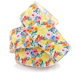 2 1/2" Wired Ribbon Lemon Floral