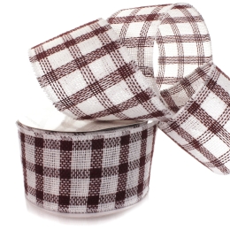 4" Wired Burgundy/White Plaid Burlap Ribbon