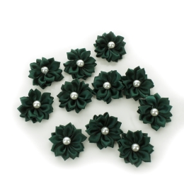 1.5" Satin Ribbon Flowers with Pearl 10-Pack