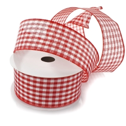 2 1/2" Wired Ribbon Gingham Plaid Red