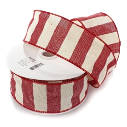 2 1/2" Wired Ribbon Wide Stripe Red/Off-White