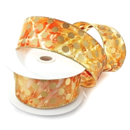 2 1/2" Wired Ribbon Tie-Dye - Gold Shimmer Dots Watercolor