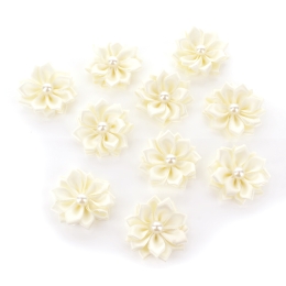 1.5" Satin Ribbon Flowers with Pearl 10-Pack