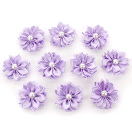 1.5" Satin Ribbon Flowers with Pearl 10-Pack