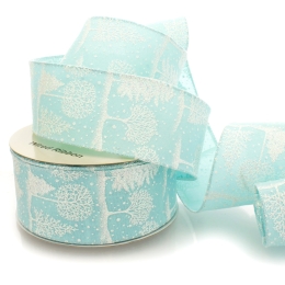 2 1/2" Wired Ribbon Light Blue Snowy Winterscape