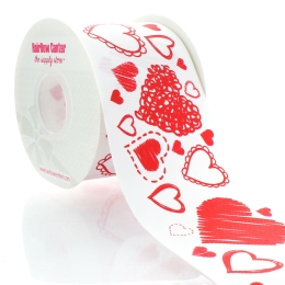 3" Red Construction Hearts Grosgrain Ribbon