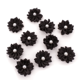 1.5" Satin Ribbon Flowers with Pearl 10-Pack