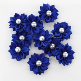 1.5" Satin Ribbon Flowers with Pearl 10-Pack
