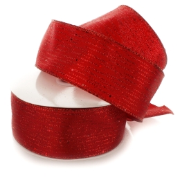 2 1/2" Wired Ribbon Horizontal Glitter/Sequin Stripes Solid Red