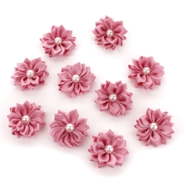 1.5" Satin Ribbon Flowers with Pearl 10-Pack