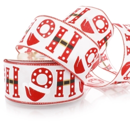 2 1/2" Wired Ribbon Ho Ho Santa