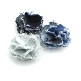 3" Frayed Denim Fabric Flowers