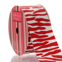 1.5" White/Red Zebra Grosgrain Ribbon