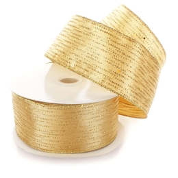 2 1/2" Wired Ribbon Horizontal Glitter/Sequin Stripes Solid Gold