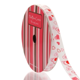 3/8" White w/ Hearts Mix Grosgrain Ribbon