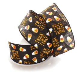 2 1/2" Wired Ribbon Halloween Candy Corn