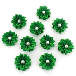 1.5" Satin Ribbon Flowers with Pearl 10-Pack