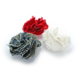 3" Frayed Denim Fabric Flowers