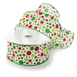 2 1/2" Wired Ribbon Red/Green Christmas Dots