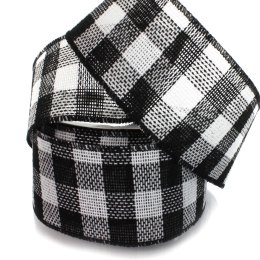 4" Wired Black/White Buffalo Plaid Burlap Ribbon