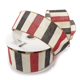 2 1/2" Wired Ribbon Wide Stripe Red/Navy/Off-White